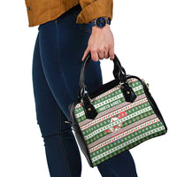 North Korea Christmas Shoulder Handbag with Green-Red Design, National Emblem, and Festive Snowflake Motif - Wonder Print Shop