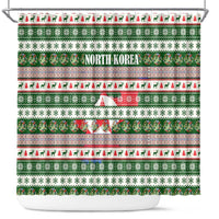North Korea Christmas Shower Curtain with Green-Red Design, National Emblem, and Festive Snowflake Motif - Wonder Print Shop