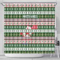 North Korea Christmas Shower Curtain with Green-Red Design, National Emblem, and Festive Snowflake Motif - Wonder Print Shop