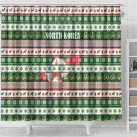 North Korea Christmas Shower Curtain with Green-Red Design, National Emblem, and Festive Snowflake Motif - Wonder Print Shop