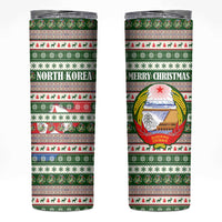North Korea Christmas Skinny Tumbler with Green-Red Design, National Emblem, and Festive Snowflake Motif - Wonder Print Shop