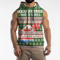 North Korea Christmas Sleeveless Hoodie with Green-Red Design, National Emblem, and Festive Snowflake Motif - Wonder Print Shop