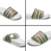 North Korea Christmas Slide Sandals with Green-Red Design, National Emblem, and Festive Snowflake Motif - Wonder Print Shop
