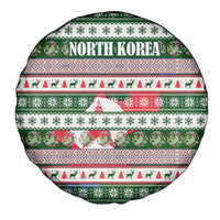 North Korea Christmas Spare Tire Cover with Green-Red Design, National Emblem, and Festive Snowflake Motif - Wonder Print Shop