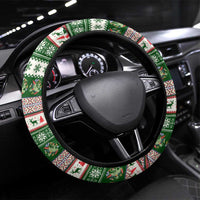 North Korea Christmas Steering Wheel Cover with Green-Red Design, National Emblem, and Festive Snowflake Motif - Wonder Print Shop