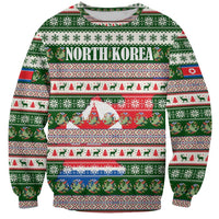North Korea Christmas Sweatshirt with Green-Red Design, National Emblem, and Festive Snowflake Motif - Wonder Print Shop