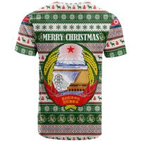 North Korea Christmas T Shirt with Green-Red Design, National Emblem, and Festive Snowflake Motif - Wonder Print Shop