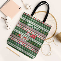 North Korea Christmas Tote Bag with Green-Red Design, National Emblem, and Festive Snowflake Motif - Wonder Print Shop