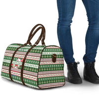 North Korea Christmas Travel Bag with Green-Red Design, National Emblem, and Festive Snowflake Motif - Wonder Print Shop
