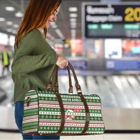North Korea Christmas Travel Bag with Green-Red Design, National Emblem, and Festive Snowflake Motif - Wonder Print Shop