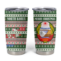 North Korea Christmas Tumbler Cup with Green-Red Design, National Emblem, and Festive Snowflake Motif - Wonder Print Shop