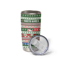 North Korea Christmas Tumbler Cup with Green-Red Design, National Emblem, and Festive Snowflake Motif - Wonder Print Shop