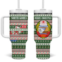 North Korea Christmas Tumbler With Handle with Green-Red Design, National Emblem, and Festive Snowflake Motif - Wonder Print Shop