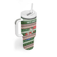 North Korea Christmas Tumbler With Handle with Green-Red Design, National Emblem, and Festive Snowflake Motif - Wonder Print Shop