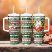 North Korea Christmas Tumbler With Handle with Green-Red Design, National Emblem, and Festive Snowflake Motif - Wonder Print Shop