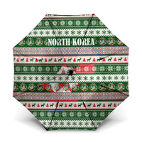 North Korea Christmas Umbrella with Green-Red Design, National Emblem, and Festive Snowflake Motif - Wonder Print Shop