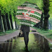 North Korea Christmas Umbrella with Green-Red Design, National Emblem, and Festive Snowflake Motif - Wonder Print Shop