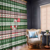 North Korea Christmas Window Curtain with Green-Red Design, National Emblem, and Festive Snowflake Motif - Wonder Print Shop