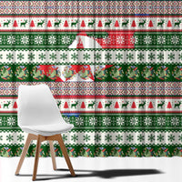 North Korea Christmas Window Curtain with Green-Red Design, National Emblem, and Festive Snowflake Motif - Wonder Print Shop