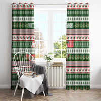 North Korea Christmas Window Curtain with Green-Red Design, National Emblem, and Festive Snowflake Motif - Wonder Print Shop