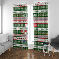 North Korea Christmas Window Curtain with Green-Red Design, National Emblem, and Festive Snowflake Motif - Wonder Print Shop