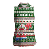 North Korea Christmas Women Sleeveless Polo Shirt with Green-Red Design, National Emblem, and Festive Snowflake Motif - Wonder Print Shop