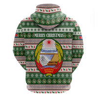 North Korea Christmas Zip Hoodie with Green-Red Design, National Emblem, and Festive Snowflake Motif - Wonder Print Shop
