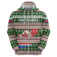 North Korea Christmas Zip Hoodie with Green-Red Design, National Emblem, and Festive Snowflake Motif - Wonder Print Shop