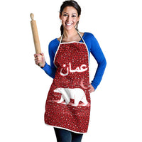 Oman Christmas Apron with Red Geometric Design, White Oryx, and National Emblem Motif - Wonder Print Shop