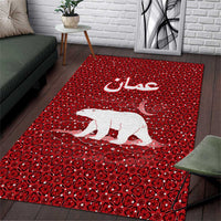 Oman Christmas Area Rug with Red Geometric Design, White Oryx, and National Emblem Motif - Wonder Print Shop
