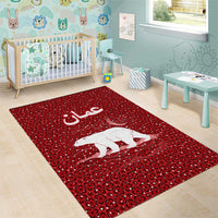 Oman Christmas Area Rug with Red Geometric Design, White Oryx, and National Emblem Motif - Wonder Print Shop