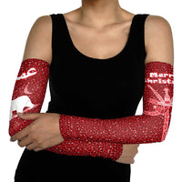 Oman Christmas Arm Sleeves with Red Geometric Design, White Oryx, and National Emblem Motif - Wonder Print Shop