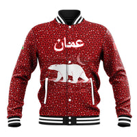 Oman Christmas Baseball Jacket with Red Geometric Design, White Oryx, and National Emblem Motif - Wonder Print Shop