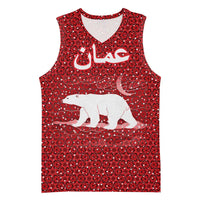 Oman Christmas Basketball Jersey with Red Geometric Design, White Oryx, and National Emblem Motif - Wonder Print Shop