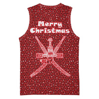 Oman Christmas Basketball Jersey with Red Geometric Design, White Oryx, and National Emblem Motif - Wonder Print Shop