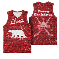 Oman Christmas Basketball Jersey with Red Geometric Design, White Oryx, and National Emblem Motif - Wonder Print Shop