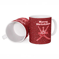 Oman Christmas Ceramic Mug with Red Geometric Design, White Oryx, and National Emblem Motif - Wonder Print Shop