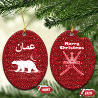 Oman Christmas Ceramic Ornament with Red Geometric Design, White Oryx, and National Emblem Motif - Wonder Print Shop