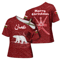 Oman Christmas Cross Shoulder Shirt with Red Geometric Design, White Oryx, and National Emblem Motif - Wonder Print Shop