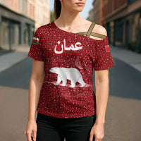 Oman Christmas Cross Shoulder Shirt with Red Geometric Design, White Oryx, and National Emblem Motif - Wonder Print Shop