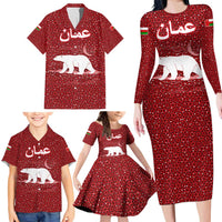 Oman Christmas Family Matching Long Sleeve Bodycon Dress and Hawaiian Shirt with Red Geometric Design, White Oryx, and National Emblem Motif - Wonder Print Shop