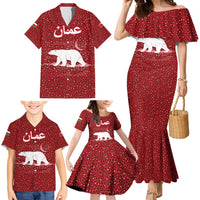 Oman Christmas Family Matching Mermaid Dress and Hawaiian Shirt with Red Geometric Design, White Oryx, and National Emblem Motif - Wonder Print Shop