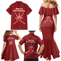 Oman Christmas Family Matching Mermaid Dress and Hawaiian Shirt with Red Geometric Design, White Oryx, and National Emblem Motif - Wonder Print Shop