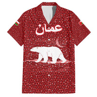 Oman Christmas Family Matching Off The Shoulder Long Sleeve Dress and Hawaiian Shirt with Red Geometric Design, White Oryx, and National Emblem Motif - Wonder Print Shop