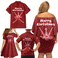 Oman Christmas Family Matching Off Shoulder Short Dress and Hawaiian Shirt with Red Geometric Design, White Oryx, and National Emblem Motif - Wonder Print Shop
