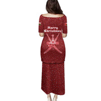 Oman Christmas Family Matching Puletasi and Hawaiian Shirt with Red Geometric Design, White Oryx, and National Emblem Motif - Wonder Print Shop