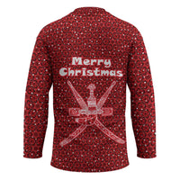 Oman Christmas Hockey Jersey with Red Geometric Design, White Oryx, and National Emblem Motif - Wonder Print Shop