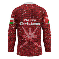Oman Christmas Hockey Jersey with Red Geometric Design, White Oryx, and National Emblem Motif - Wonder Print Shop