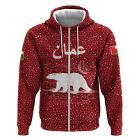 Oman Christmas Hoodie with Red Geometric Design, White Oryx, and National Emblem Motif - Wonder Print Shop