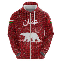 Oman Christmas Hoodie with Red Geometric Design, White Oryx, and National Emblem Motif - Wonder Print Shop